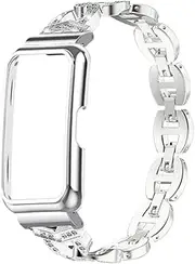 [UsmAsk] Diamond Strap Metal Case Protector Fit For Huawei Band 6 7 8 Smart Band Bracelet Fit For Honor Band 7 6 Protective Cover Shell Wristband