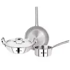 Bergner Tripro Triply Stainless Steel 4 Pc Cookware Set, 24 cm Indian Wok/Kadai
