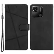 Crazy Horse Texture Phone Cover For Xiaomi Redmi 10a, Imprinted Line Decor Wallet Stand Leather Phone Case With Strap