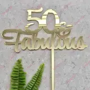 50 & Fabulous Acrylic Gold Mirror 50th Birthday Cake Topper