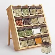 Nisorpa Spice Rack Organiser with 16 Plastic Jars, 4 Tier Drawer Spice Racks Organizer, Spice Seasoning Shelf for Cabinet, Drawer, Kitchen Countertop or Wall Mounted