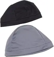 [FOMIYES] 2Pcs Quick Dry Cycling Beanie Caps High Elasticity Sports Sweatbands for Men and Women Moisture Wicking for Outdoor Activities Black and Dark Gray