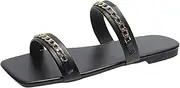 [Generic] Women Flat Sliders Summer Beach Fashion Cute Bowtie Bride Square Open Toe Hoilday Sandals Mules Slippers Flip Flops (P Black 4.5 UK)