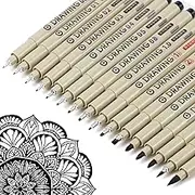 Micro Fineliner Drawing Art Pens, 16 Black Fine Line Waterproof Ink Set Artist Supplies Archival Inking Markers Liner Professional Sketch Outline Anime Sketching Watercolor Zentangle Kit Stuff