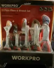 Workpro 10pc Pliers & Wrench Set Storage Rack Included.