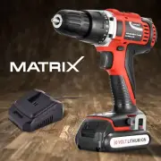 Matrix Cordless Drill Driver 20V Power Tool Brushed with 1.5Ah Battery Charger