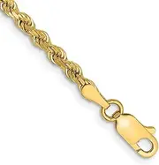 [JewelryWeb] 10k Yellow Gold 3mm Semi solid Sparkle Cut Rope Chain Bracelet Link-Bracelet for Women and Men