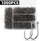 1000pcs Fish Hooks 4 Sizes 13#-16# Fishing Black Silver Sharpened With Box kit