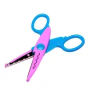 Fuchsia Blue Plastic Handle Pattern Wavy Edge Decorative Scissors