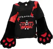 [Emily the Strange] Women's Pullover Hoodie Sweatshirt with Cute Detachable Furry Cat Paw Gloves Handbag Sleeve