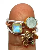 Natural Rainbow Moonstone 925 Solid Sterling Silver Ring Sz 6 @B18-9