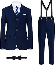 [BOLADA] Boys' Formal Suit Set, with Suspenders, Double Vents, Adjustable Waist