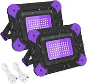 T-Sun UV LED Black Light, Rechargeable, Portable, 2-Pack with USB Cables, Black/Purple，Battery Powered for Fishing Glow Party Body Paint Fluorescent Poster Neon Party
