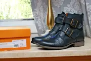 Miz Mooz - Leather Double Buckle Ankle Boots - Limelight - Ocean - EU 39 US 9