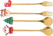 Gogogmee Mini Christmas Fork Spoon Set Metal Cutlery Christmas Motif for Desserts