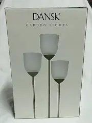 NEW 'Dansk' Set of 3 Glass Garden Lights with Metal Stands Factory Sealed