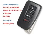 Keyless Smart Remote Car Key Fob 4 Button 8A Chip for Lexus NX200 SUV FCC