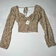 Bloomfield Adult Blouse M Tan Floral Sweatheart Neck Long Sleeve Smocked Women's