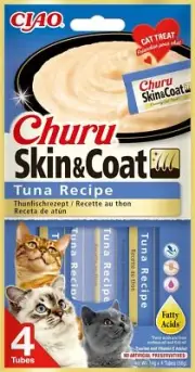 Churu Skin Coat by INABA Cat Treat - Tuna - 1 Pack 4 x 14g total Soft Cr