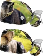[YTYVAGT] 2-Pc,Nurse Scrub Caps,Scrub Hats with Buttons and Cotton Sweatband,Cute Dog Grassland