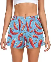 [FRODOTGV] Red Peppers Blue Athletic Shorts for Women Loose & Comfy Work Out Shorts for Travel Volleyball Running Cycling S