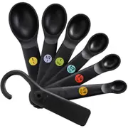 7pc Oxo Plastic Measuring Spoon Set Liquid/Powder Kitchen Baking w/ Scraper BLK