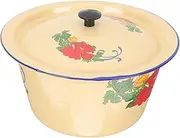 BEBEMOKO Retro Soup Bowl Lid Enamel Wash Bowl Vintage Storage Basin for Cold Meat