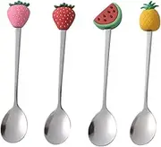 KOCKSHION Lovely Spoon Set 4pc Stainless Steel Fruit Design Non-Slip Handle for Mixing Serving