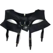 Honey Birdette Billie Suspender Size M Black Satin Back Zipper Cut Out New