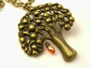 Large Bronze Tree Necklace, Tree of Life Necklace with wire wrapped Chrystal