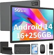 Android Tablet, 10 Inch Tablet Android 14 with Keyboard, 16GB + 256GB, 1TB Expand, Tablet PC with Octa-Core, 8000mAh, 2.4G/5G WiFi, 1280P FHD, GMS, 2-in-1 Tablet with Keyboard Case, Mouse, Stylus