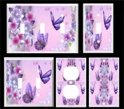 PURPLE BUTTERFLY FLORAL #2 LIGHT SWITCH COVER PLATE U PICK SIZE