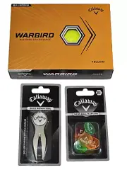 Callaway Warbird 12 Yellow Golf Balls, Divet Tool, 8 Neon Ball Markers New