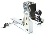 10" Adjustable Drop Hitch Chrome for 2" Receiver + 1-7/8" Hitch Ball + Pin Lock