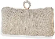 [Skidwedy] Womens Golden Glitter Clutch Purse Pleated Evening Bag, Evening Handbag Bling Bag with 2Pcs Strap, Clutch Purse for Women for Party Wedding