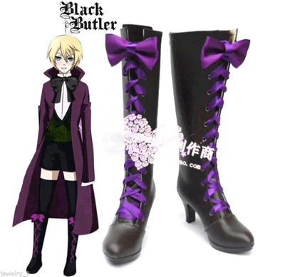 Black Butler II 2 Alois Trancy Anime Cosplay Purple Shoes Boots With Bowknot