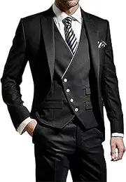 [JEShifangjiusu] Suit for Men 3 Pieces Business Wedding Prom Evening Jacket Formal Suit Evening Jacket Pants, Black, 7XL