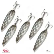 5pcs 2oz Fishing Trolling Flutter Spoon Treble Hook Casting Fish Jig Silver tape