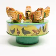 NEW Retro Corn Pecking Chickens Wind Up Tin Toy Original Box Farm Animals Works