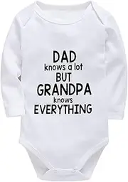 [WOOYONGING] Dad Knows A Lot But Grandpa Knows Everything Onsies Boy Long Sleeve Neutral Baby Onesie White Baby Boy Bodysuit L