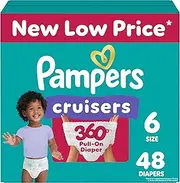 Pampers Diapers Size 6, 48 Count - Pull On Cruisers 360° Fit Disposable Baby Diapers with Stretchy Waistband, Super Pack, Packaging & Prints May Vary