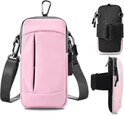 Running Armband - Pink, Dual-Use with Hook & Detachable Strap, Fits Phones up to 6.8"