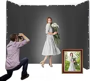13.12ft * 7.87ft Portable Black Screen Large Screen Background Wall Photography Backdrop Cutout Black Screen Support System for Live Broadcasting, Character Shooting, Wedding ，Video Studio