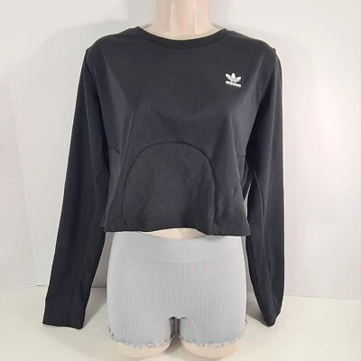 adidas Originals Plus Size Long Sleeve Ribbed Crop Top Black Size 2X