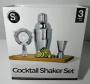 3 Pc Cocktail Shaker Set - Stainless Steel Cocktail Strainer Shaker and Measu