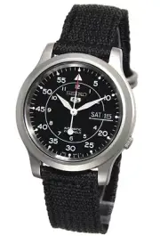 SEIKO 5 SNK809 Automatic Watch - Black Dial, Stainless Steel Nylon Strap - Men's