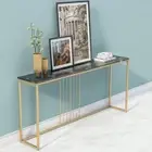 Black Marble Wide Rectangular Console Table Entryway Hall Accent Table Bar Unit