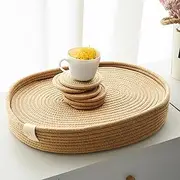 ART pinecone 's Woven Cotton Rope Placemat Set of 6, 16 * 12 inches Oval. Heat Resistant and Non-Slip Rope Placemats - Complete with Holder and Perfect for Table Decor! (Plus 6 coasers, Beige)