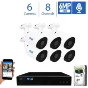 8CH 4K (2TB) NVR 6 X 6MP 2048P PoE IP Outdoor Microphone Security Camera System