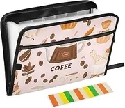Quteprint 13 Pockets Expanding File Folder with Zipper Closure, Coffee Beans Teapot Accordion File Folder with Sticky Labels, Letter Size A4 Papers Expandable File Document Organizer